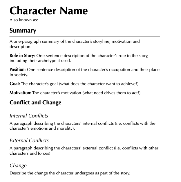 Character summary