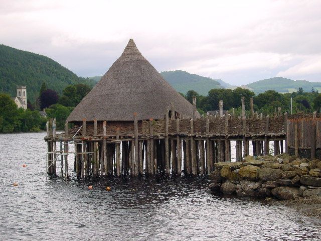 Reconstructed crannog in Scotland. Photo courtesy Wikimedia and Christine Westerback
