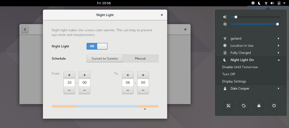 GNOME 3.24 (night light mode)